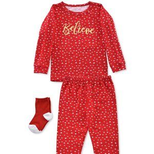 Max & Olivia Baby & Toddler Girls 3-Pc. Believe Pajamas & Socks Set